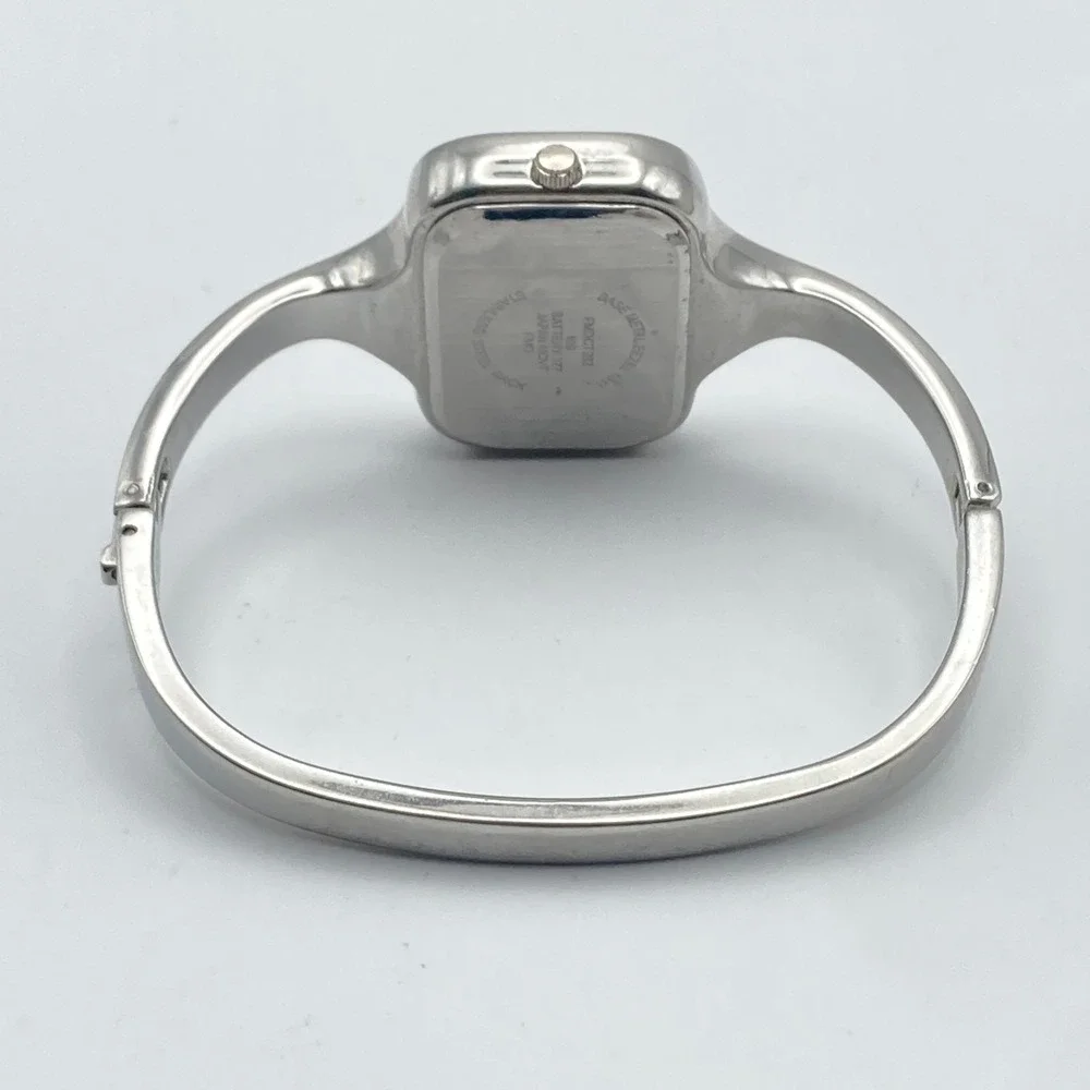 Modern Women's Watch 34mm Silver Tone Bangle Rectangle New Battery 6.75